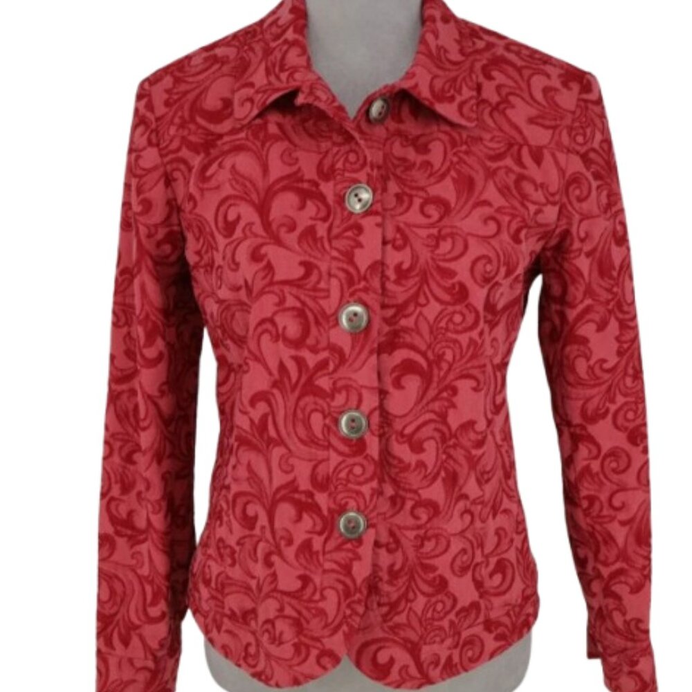 Coldwater Creek Red Jacket Women's Size PXL Tapestry Brocade Blazer